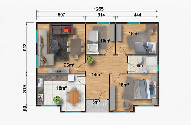 110 metrekare tek katlı prefabrik ev projesi