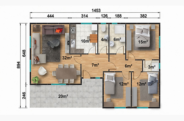 123 metrekare tek katlı prefabrik ev projesi