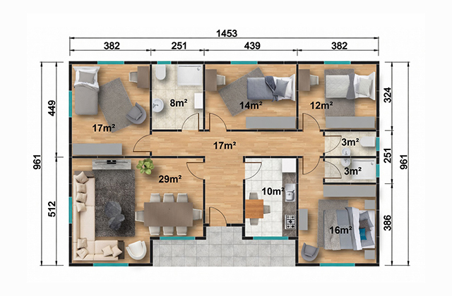 129 metrekare tek katlı prefabrik ev projesi
