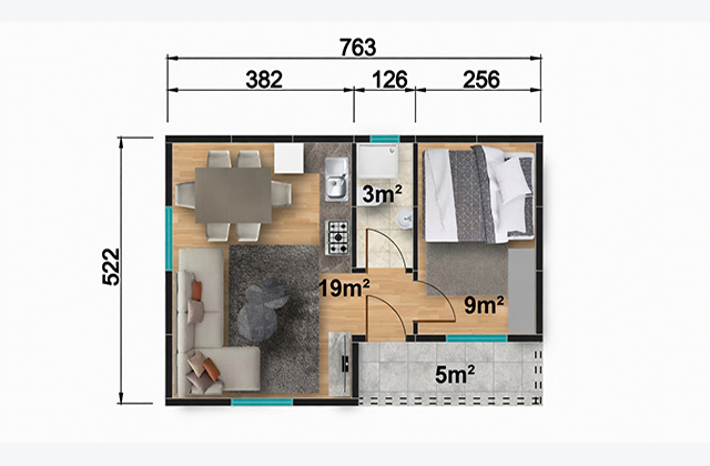 40 metrekare tek katlı prefabrik ev projesi