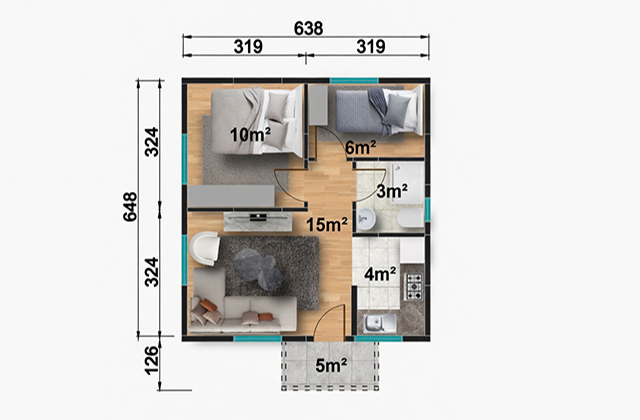 45 metrekare tek katlı prefabrik ev projesi