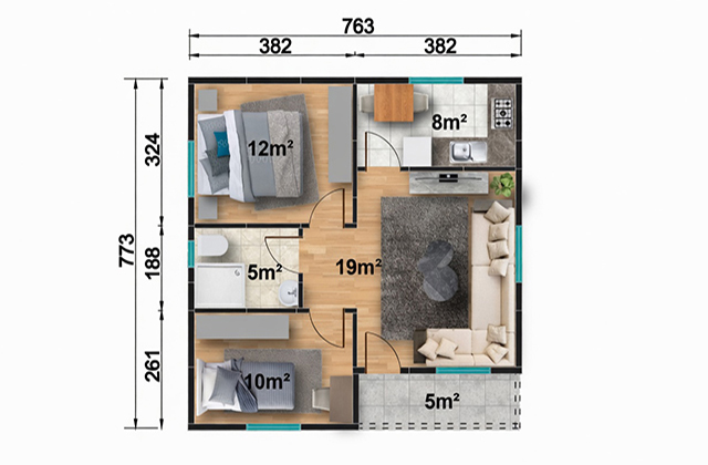 59 metrekare tek katlı prefabrik ev projesi