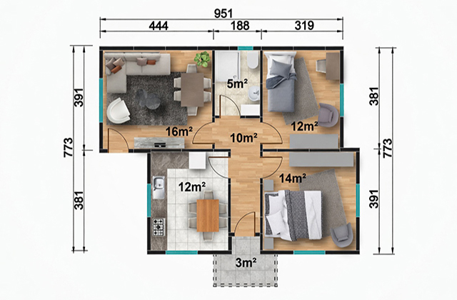 72 metrekare tek katlı prefabrik ev projesi
