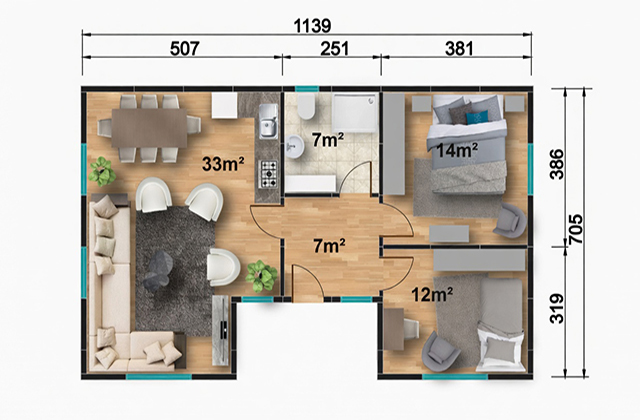 73 metrekare tek katlı prefabrik ev projesi