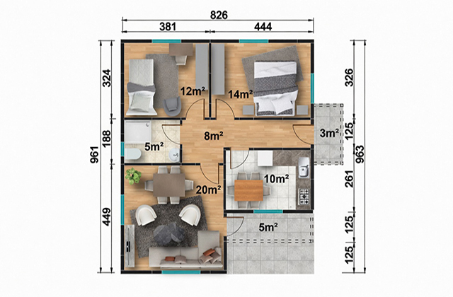 77 metrekare tek katlı prefabrik ev projesi