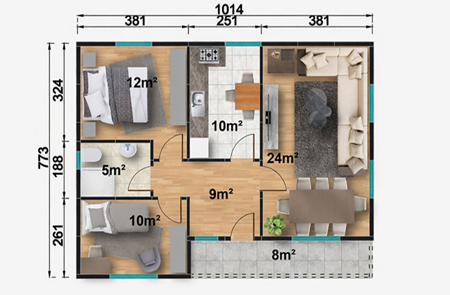 78 metrekare tek katlı prefabrik ev projesi