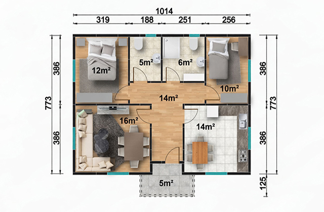 82 metrekare tek katlı prefabrik ev projesi