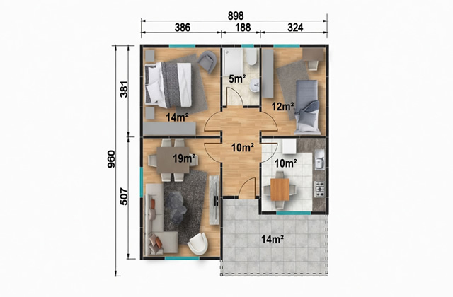 84 metrekare tek katlı prefabrik ev projesi