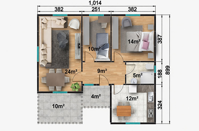 88 metrekare tek katlı prefabrik ev projesi