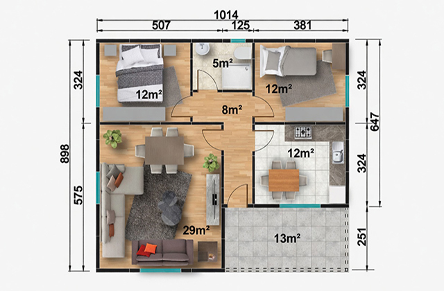 91 metrekare tek katlı prefabrik ev projesi