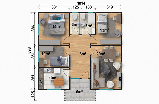 95 metrekare tek katlı prefabrik ev projesi
