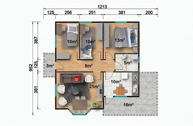 95 metrekare tek katlı prefabrik ev projesi